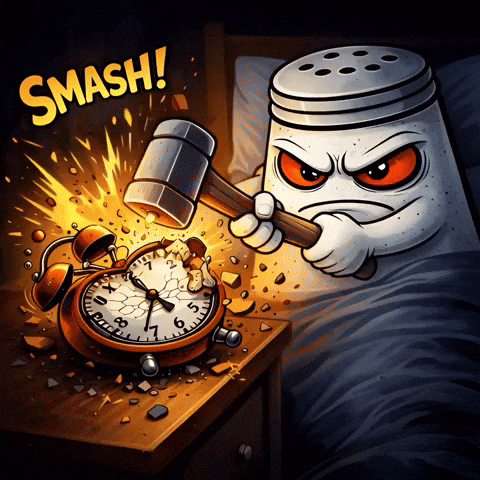 A Cartoon Character Is Holding A Hammer And Smashing An Alarm Clock GIF
