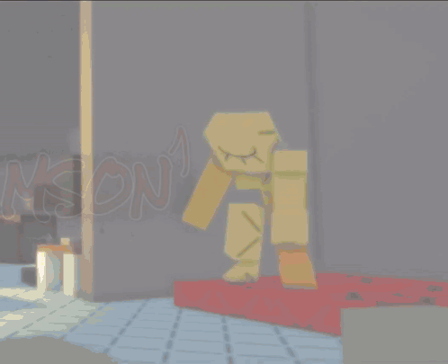 A Cartoon Character Is Holding A Light Sword In Front Of A Wall With The Word Vision Written On It GIF