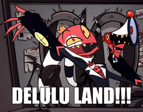 A Cartoon Character Is Holding A Megaphone And Says Delulu Land !!! GIF