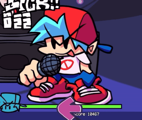 A Cartoon Character Is Holding A Microphone And Has A Score Of 1045 GIF