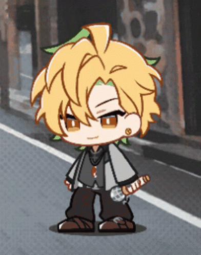 A Cartoon Character Is Holding A Microphone And Standing On A Street GIF