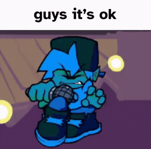 A Cartoon Character Is Holding A Microphone And The Words `` Guys It 'S Ok '' Are Above Him . GIF