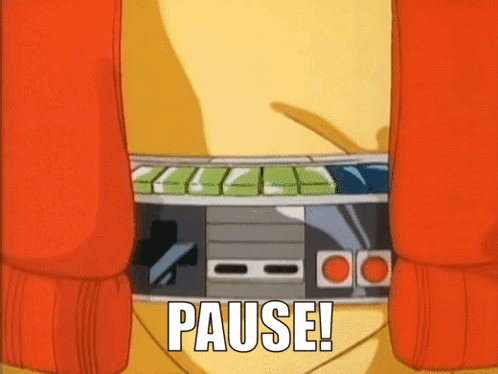 A Cartoon Character Is Holding A Pause Button GIF