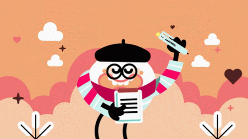 A Cartoon Character Is Holding A Pencil With The Word Happiness On It GIF