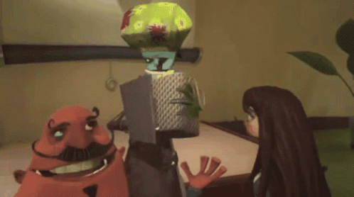 A Cartoon Character Is Holding A Piece Of Paper While Standing Next To Another Character GIF