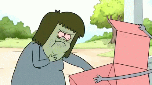 A Cartoon Character Is Holding A Pink Box With A Hand GIF
