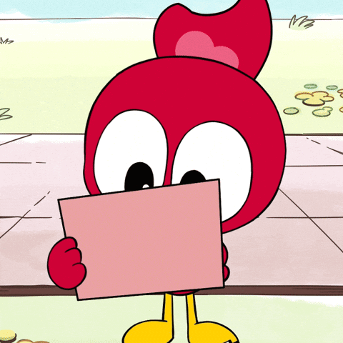 A Cartoon Character Is Holding A Pink Piece Of Paper GIF