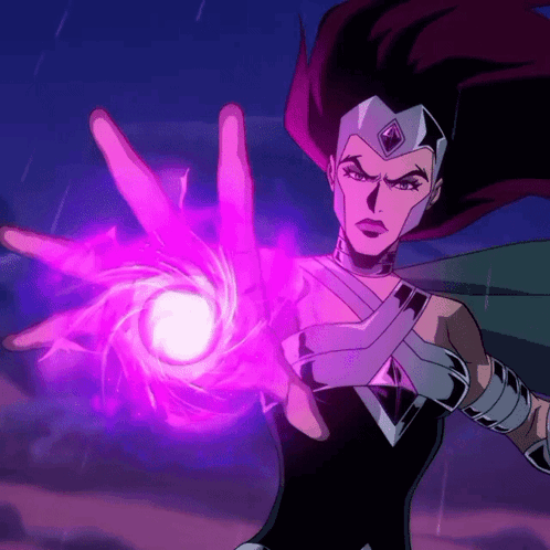 A Cartoon Character Is Holding A Purple Sphere In Her Hand GIF