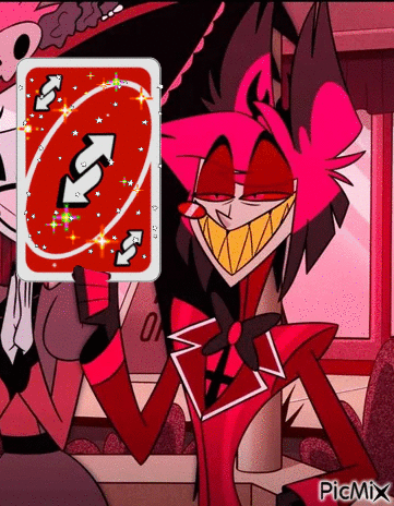 A Cartoon Character Is Holding A Red Card With Arrows Pointing In Opposite Directions And Smiling . GIF