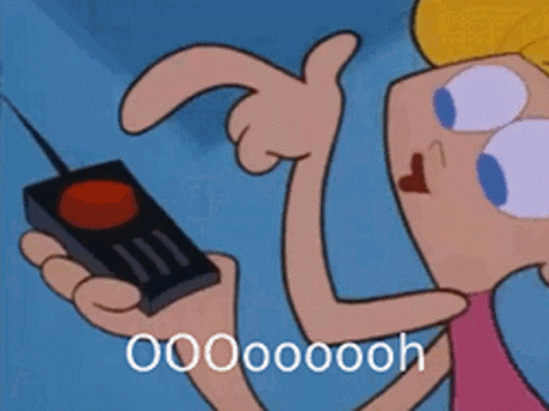 A Cartoon Character Is Holding A Remote Control And Pointing At It With The Words Oooooooh Below It GIF