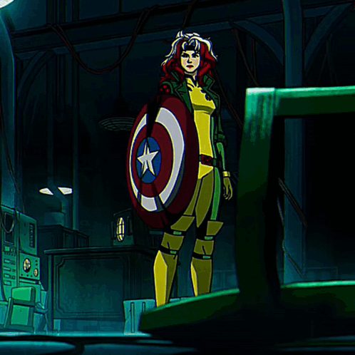 A Cartoon Character Is Holding A Shield With A Star In The Center GIF