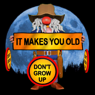 A Cartoon Character Is Holding A Sign That Says It Makes You Old GIF