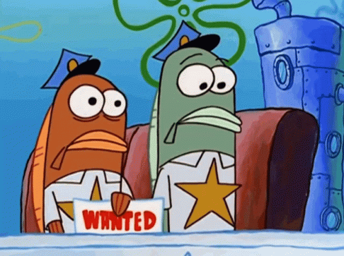 A Cartoon Character Is Holding A Sign That Says " Wanted " GIF