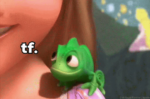 A Cartoon Character Is Holding A Small Green Lizard And Says Tf . GIF