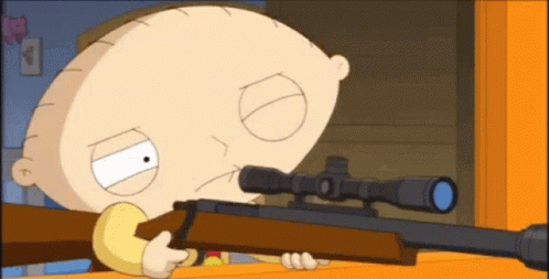 A Cartoon Character Is Holding A Sniper Rifle GIF