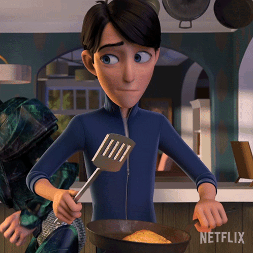 A Cartoon Character Is Holding A Spatula Over A Frying Pan With Netflix Written On The Bottom GIF