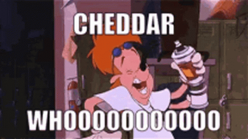 A Cartoon Character Is Holding A Spray Can And Says Cheddar Whoo000000 . GIF