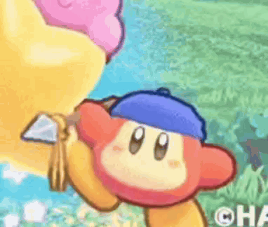 A Cartoon Character Is Holding A Sword In A Field . GIF
