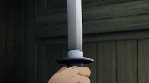 A Cartoon Character Is Holding A Sword In His Right Hand GIF