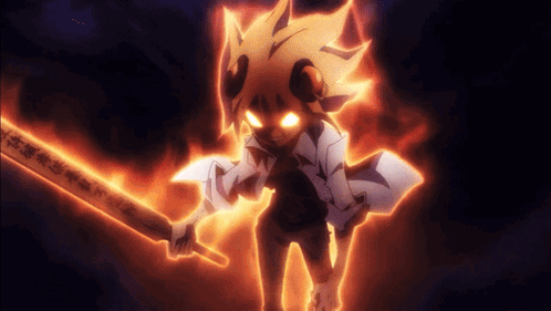 A Cartoon Character Is Holding A Sword With Chinese Characters On It GIF