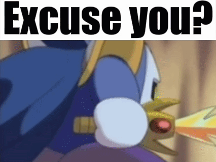 A Cartoon Character Is Holding A Sword With The Words `` Excuse You '' Written Above It . GIF