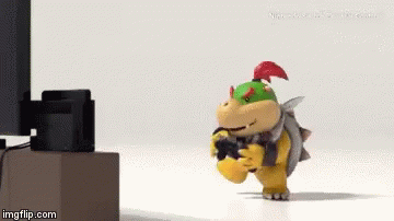 Cartoon Character Holding Video Game Controller In Front Of TV GIF