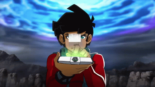a cartoon character is holding a white box with a shield on it