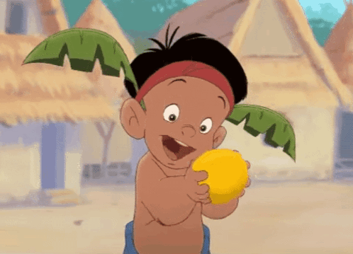 A Cartoon Character Is Holding A Yellow Ball In His Hands GIF