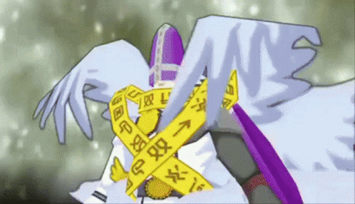 Cartoon Holding Yellow Tape With Chinese Characters GIF