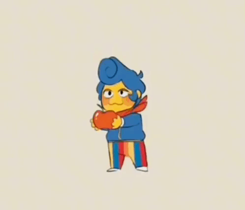 A Cartoon Character Is Holding An Apple On His Head While Dancing . GIF