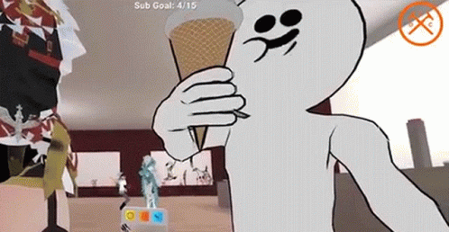 A Cartoon Character Is Holding An Ice Cream Cone In His Hand In A Museum . GIF
