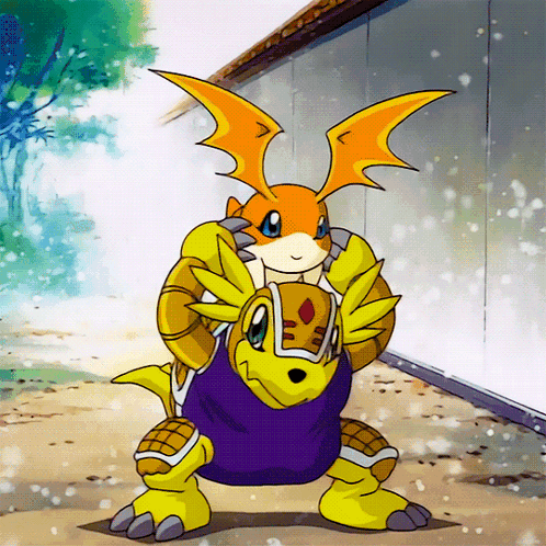 A Cartoon Character Is Holding Another Cartoon Character On His Shoulders GIF