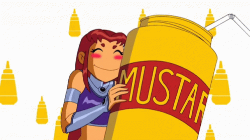 A Cartoon Character Is Hugging A Yellow Mustard Cup GIF