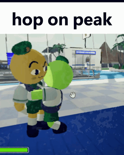 A Cartoon Character Is Hugging Another Cartoon Character With The Words Hop On Peak Above It GIF
