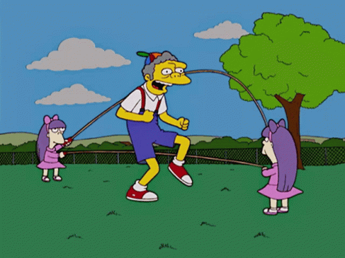 A Cartoon Character Is Jumping A Jump Rope With Two Girls GIF