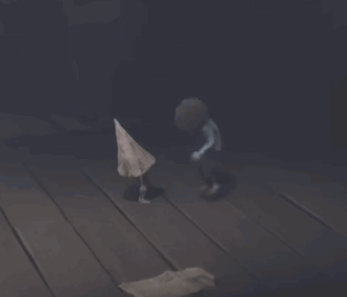 a cartoon character is jumping in the air in a dark room while holding an umbrella .