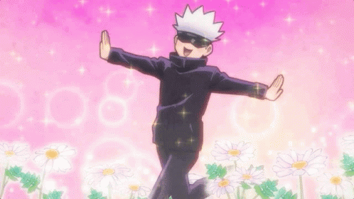 A Cartoon Character Is Jumping In The Air In A Field Of Daisies . GIF