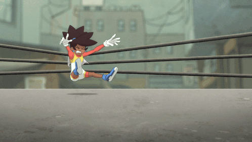A Cartoon Character Is Jumping In The Air While Wearing A White And Red Outfit GIF