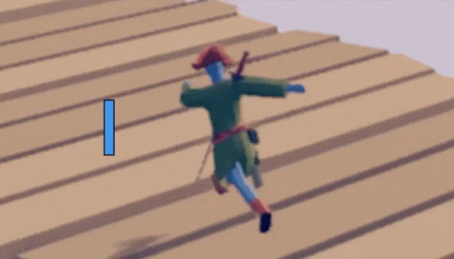 A Cartoon Character Is Jumping In The Air With A Blue Arrow Pointing To The Right GIF