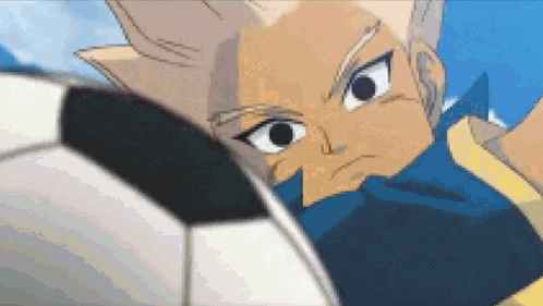 A Cartoon Character Is Kicking A Soccer Ball In The Air . GIF