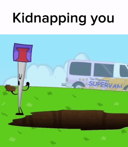 A Cartoon Character Is Kidnapping Another Character In Front Of A Van That Says Supervan GIF
