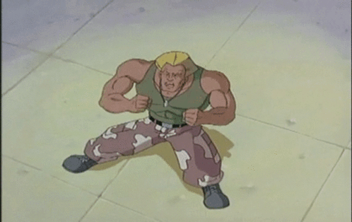 A Cartoon Character Is Kneeling Down On The Ground With His Arms Outstretched GIF