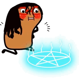 A Cartoon Character Is Kneeling In Front Of A Blue Pentagram GIF