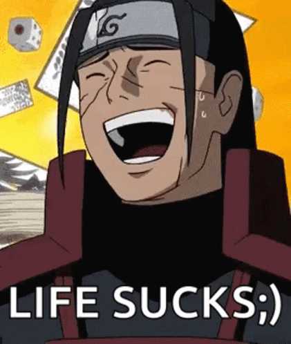 A Cartoon Character Is Laughing With The Words Life Sucks . GIF