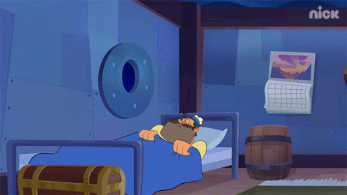 A Cartoon Character Is Laying In A Bed With A Nick Logo On The Wall Behind Him GIF