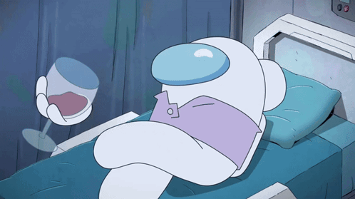 A Cartoon Character Is Laying In A Hospital Bed With A Glass Of Wine GIF