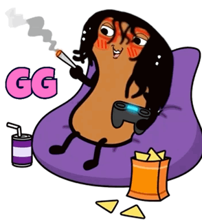 A Cartoon Character Is Laying On A Bean Bag Chair Smoking A Cigarette And Playing Video Games GIF