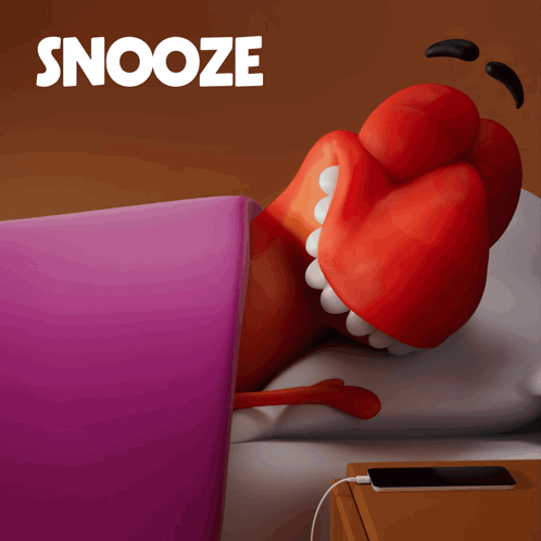 A Cartoon Character Is Laying On A Bed With The Word Snooze Above Him GIF