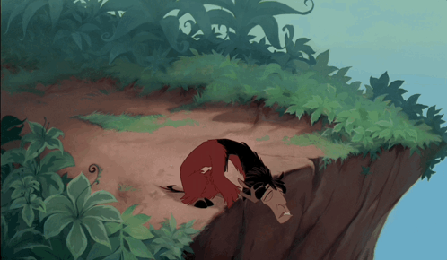 A Cartoon Character Is Laying On A Cliff GIF