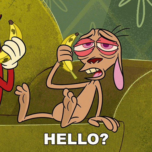 A Cartoon Character Is Laying On A Couch Talking On A Banana Phone And The Words Hello Are Below Him GIF